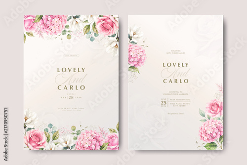 beautiful wedding invitation card set with floral watercolor