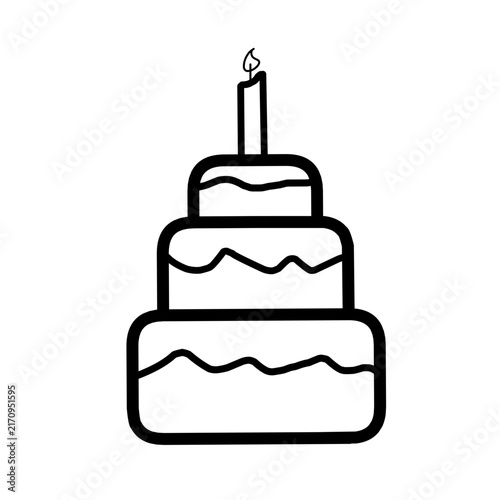 Three Tier Birthday Cake with Candle Outline Icon Vector