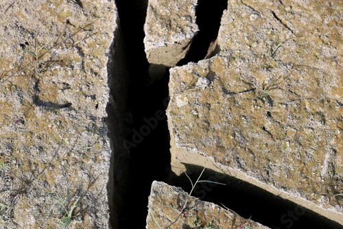 Canvastavla Cracked ground with deep dark fissures illustrating extreme drought conditions in a desert environment during daytime