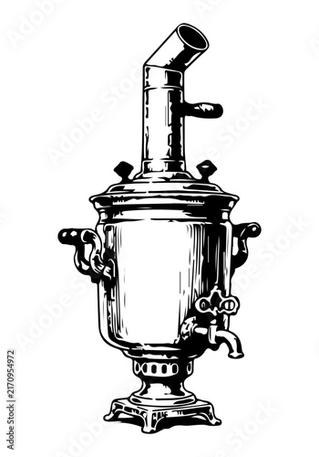 Bild auf Leinwand Hand Drawn Traditional Samovar Sketch Set