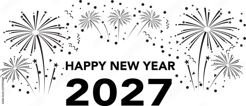 Obraz premium Happy New Year 2027 Vector Background with Fireworks Sparklers and Confetti Elements for Celebration Party Cards Banners and Social Media Posts