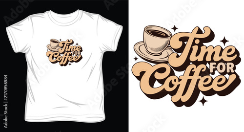 Time for coffee lettering typography design with a coffee cup icon.