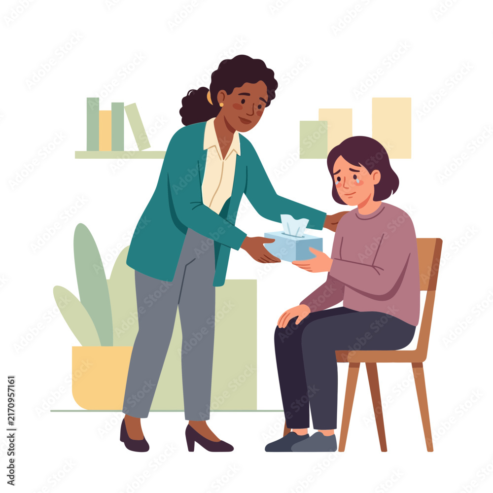 Obraz premium Therapist Offers Comfort and Tissues to Distressed Patient in Office Session