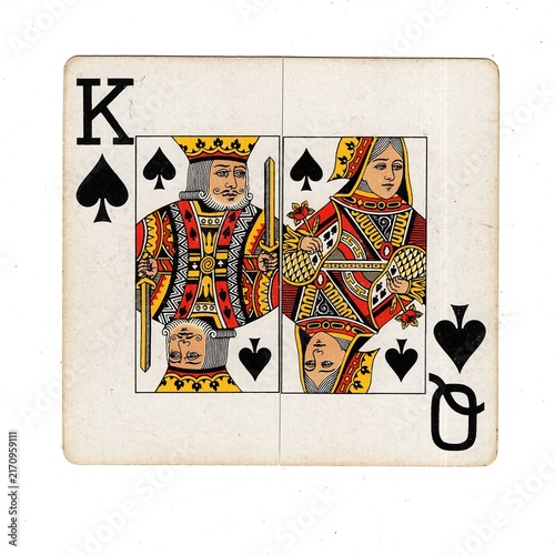 A square pontoon or blackjack playing card made up of two different halves isolated on a white background.
