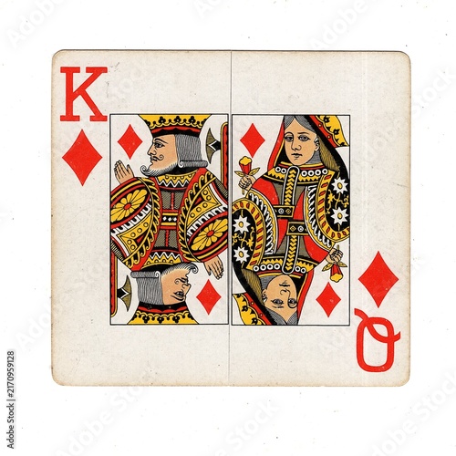 A square pontoon or blackjack playing card made up of two different halves isolated on a white background.