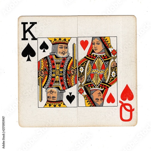A square pontoon or blackjack playing card made up of two different halves isolated on a white background.