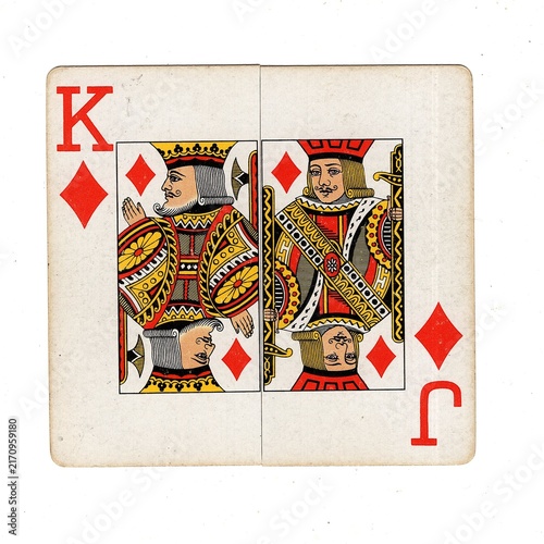 A square pontoon or blackjack playing card made up of two different halves isolated on a white background.