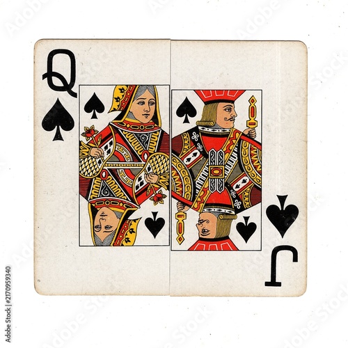 A square pontoon or blackjack playing card made up of two different halves isolated on a white background.