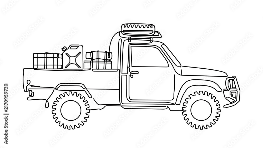 Fototapeta premium Off road pickup truck sketch white background.