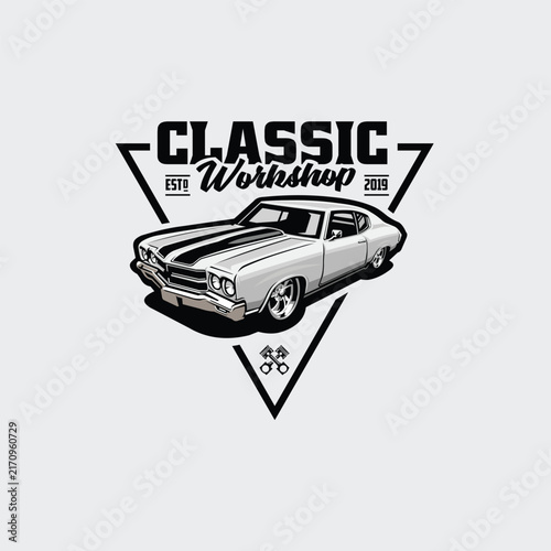 Classic Muscle Car Workshop Emblem Logo Vector Isolated