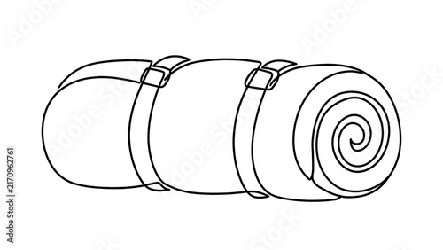 Rolled sleeping bag illustration white background.