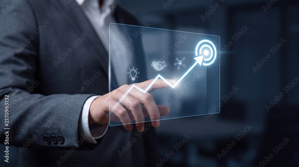 Obraz premium Businessman Using Digital Interface for Data Analysis and Technology