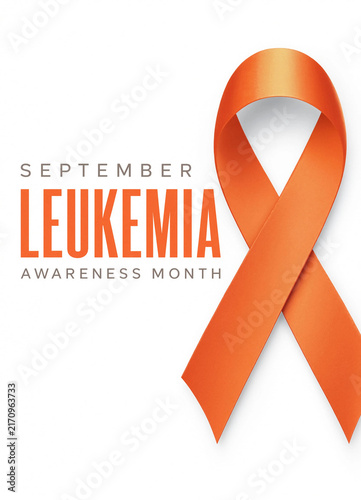 September Leukemia Awareness Month banner with a realistic orange ribbon symbol isolated on a clean white background for healthcare and medical support campaigns