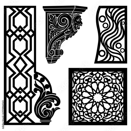 фотографія Vector set of architectural brackets and geometric ornamental panels