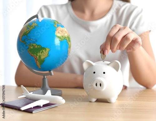 旅行資金を楽しく貯める、白い豚の貯金箱