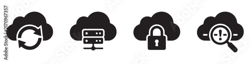 Cloud Computing Data Sync Server Security and Search Icon Set Vector