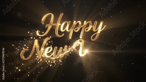 Golden Happy New Year Text Animation with Magical Particles and Sparkler Effects