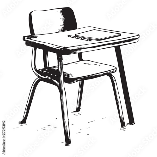 school desk with books