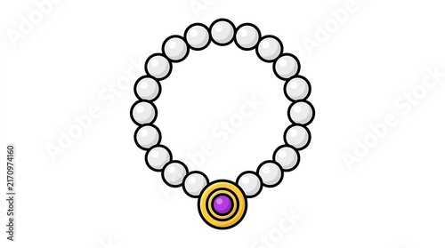 Pearl necklace with gold pendant and purple gemstone