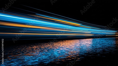 Colorful light streaks and motion blur of city lights in night Dubai.