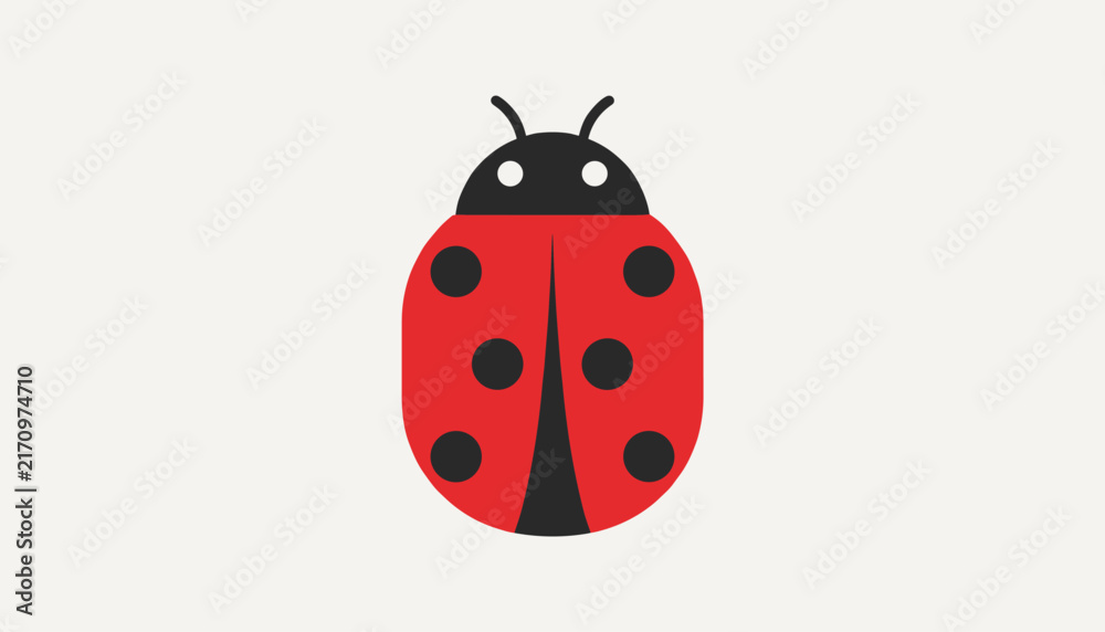 Naklejka premium Red ladybug vector icon with black spots and cute head isolated on an off white background for nature designs.