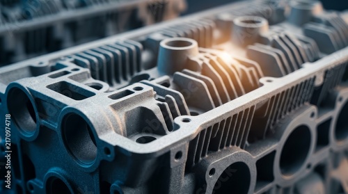 Industrial metalworking concept featuring a 3D printed petrol engine cylinder block.