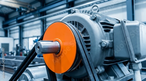 A close-up view of a belt drive system within heavy industrial machinery.