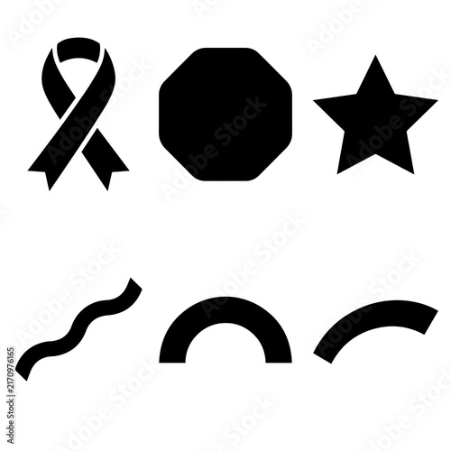 Selection of black awareness ribbon star shape and curved lines with design set