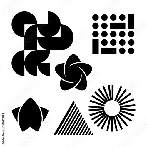 Set of black retro geometric shapes and modernist abstract composition elements