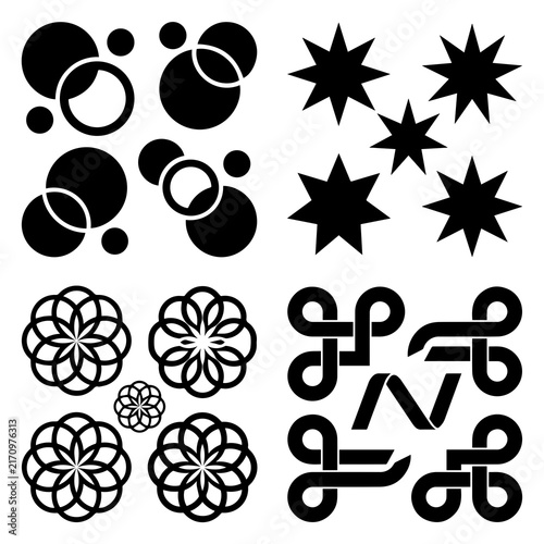 Black and white graphic design elements featuring circles