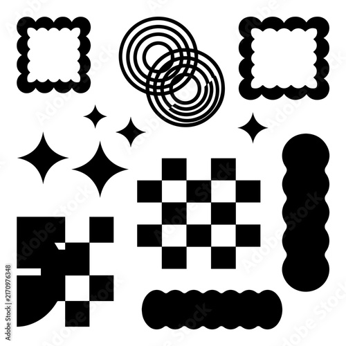 Abstract black and white vector design elements with checkerboard and stars