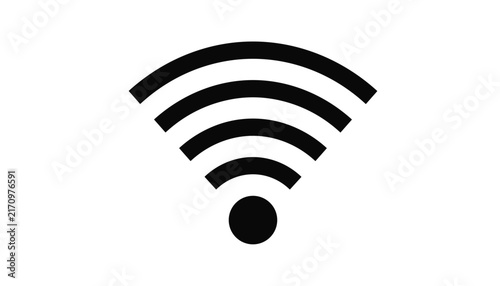 Wifi signal strength icon representing wireless connection, internet access, communication, and digital technology on a white background.