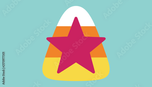 Halloween candy corn with a pink star overlay on a teal background represents festive sweet treats and party fun.