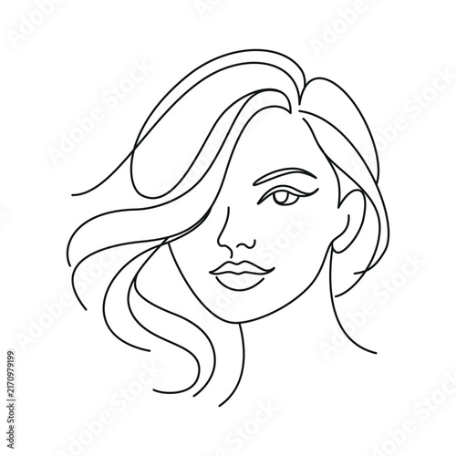 Beautiful girl portrait. Vector sketch with black lines on a white background.
