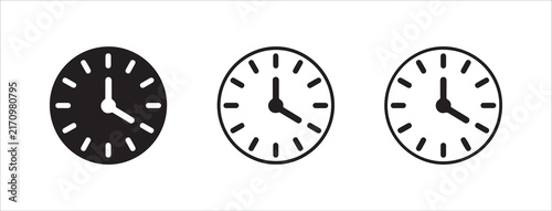 Clock icon set with minimalist circle designs for time tracking and scheduling mobile applications.