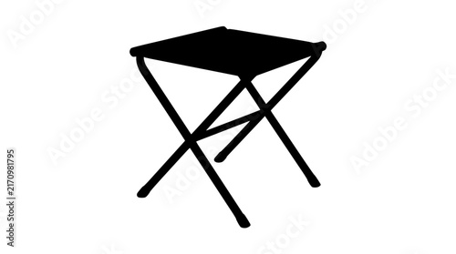 Minimalist black folding stool silhouette isolated on white background