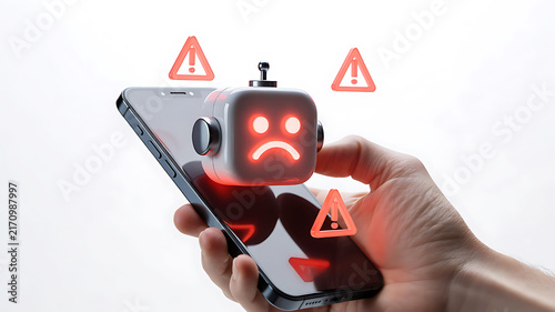 Sad robot error alert on smartphone screen