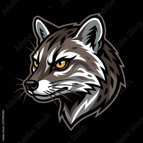 Fierce raccoon head mascot logo vector illustration featuring wild animal with mask markings for sports gaming team emblem design creative