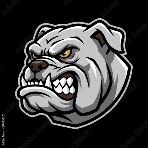 Angry bulldog head mascot logo vector illustration featuring aggressive canine dog animal with teeth for sports team emblem badge artwork