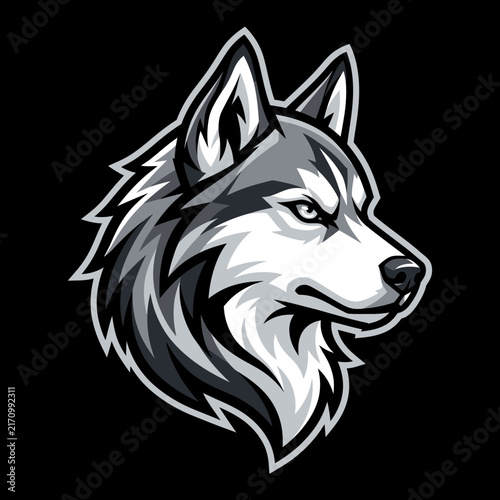 Wolf head mascot logo vector illustration featuring wild grey predator canine animal for sports gaming team emblem badge design artwork