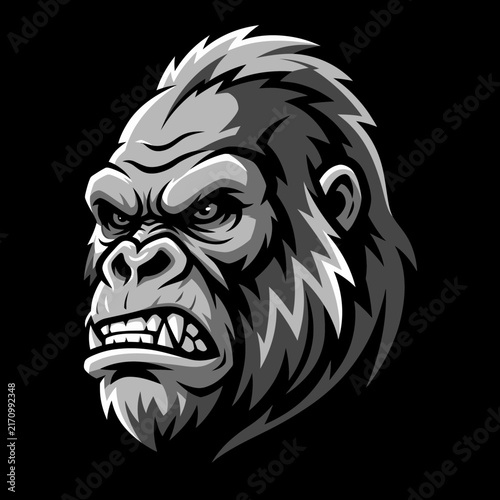 Angry gorilla ape head mascot logo vector illustration featuring silverback wild primate animal for sports gaming team emblem badge artwork