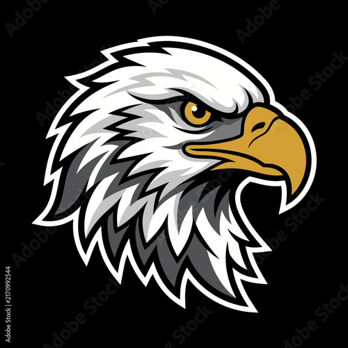 Eagle head mascot logo vector illustration featuring fierce white feathered bird of prey for gaming esports team emblem badge artwork