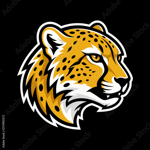 Cheetah leopard head mascot logo vector illustration featuring spotted wild feline predator animal for sports team emblem badge creative artwork