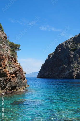 landscape in zakynthos with azure water