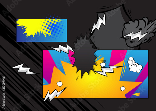 Cartoon background on black, comic book backdrop. Retro vector comics pop art design.