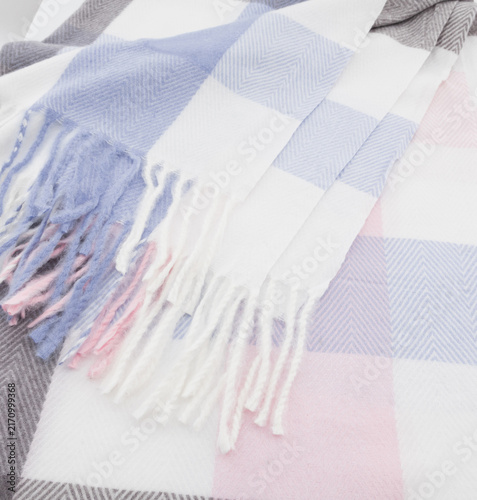 Piece of checkered plaid scarf close-up