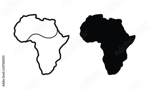 Outline and silhouette map of africa continent with divider for geography.