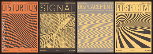 Wavy striped pattern. Optical illusion. Dynamic background. Displacement from multiple sliced lines. Illustration for brochure, poster, cover, card, presentation, flyer or banner.