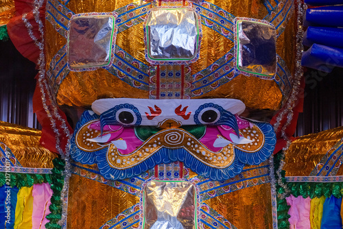 Cuadro en lienzo Traditional Paper Effigy Costume Detail at Hungry Ghost Festival in Penang Malay