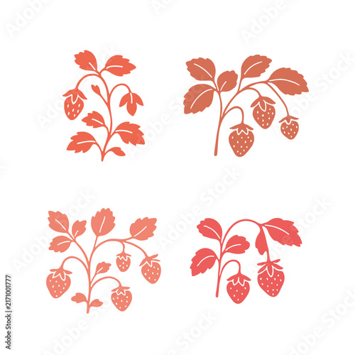 Zestaw minimalistycznych ilustracji truskawek w stylu folk – botaniczny motyw do projektów letnich, opakowań i papeterii
